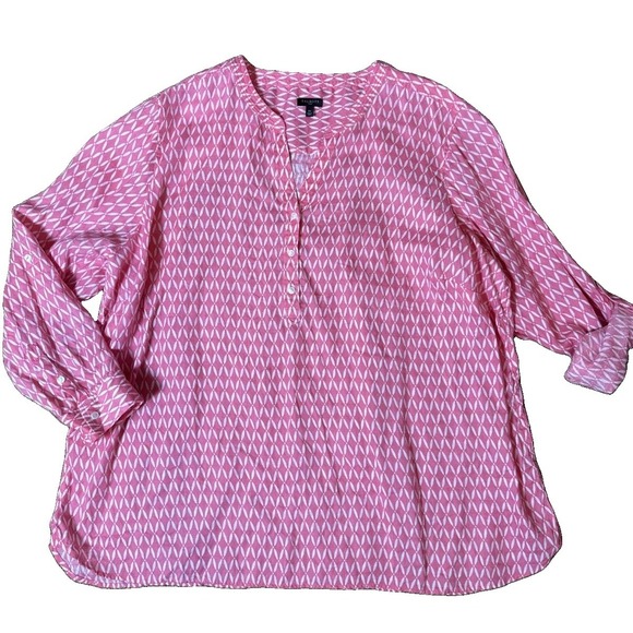 Talbots Tops - Talbots 3X Linen Pink Peach Natural Beach Tunic Blouse V Neckline Rolled Sleeves